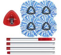 4 Pack Spin Mop Head Replacement for O Cedar Rinseclean 2 Tank,Spin Mop Microfiber Refill Replacement Head with 4 Section 30" to 58" Mop Replacement Handle and 1 Cedar Mop Base (Blue (2 Tank System)