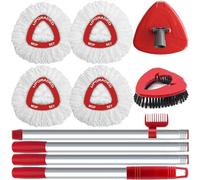 4 Pack Spin Mop Replacement Head Compatible with Vileda Turbo System, 30-58" Mop Handle, Upgraded Triangle Base and Scrub Brush Combo Set, Microfiber Refills
