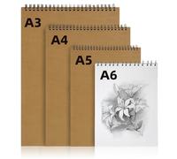 4 Pack Spiral Bound Landscape Sketchbook, 160gsm Sketch Drawing Pad with Blank Paper, A3 A4 A5 A6 White Drawing Artist Paper, for Painting, Sketching