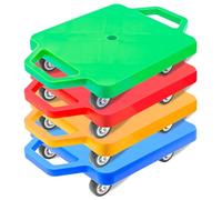 4 Pack Sport Scooter Boards with Handles, Kids Colorful Floor Scooters Plastic Caters Bulk, Sitting Scooter Board Play Equipment for Children Gym Indoor Outdoor Sports Activities, Over 6 Years Old