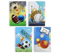 4 Pack Sport Theme Spiral Notebook,Baseball Basketball Rugby Football Wirebound Pocket Journal Hardcover Note Books Lined Notepad Diary with Sticky Tab for Boy Kid Party Christmas Office Supplies