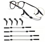 4 Pack Sports Glasses Strap, 4 Pcs Glasses Ear Grips with Anti-Slip, Adjustable Eyeglass Cord, Eyewear Retainer Cord & Lanyard, Sunglass Holder Strap, Universal Eyeglass Holder for Men & Women, Black