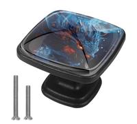 4 Pack Square Cabinet Knobs Dragon, Single Hole Dresser Handles Black Knobs for Cabinets and Drawers Cupboard Closet Bathroom