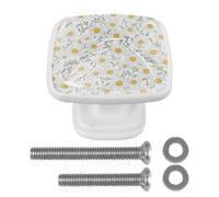 4 Pack Square Kitchen Cabinet Knobs, Antique White Daisies Drawer Pulls Handles for Cupboard Wardrobe Dresser Closet Kitchen Decor, White