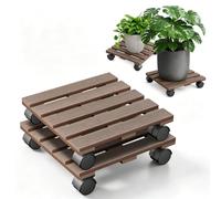 4 Pack Square Plant Caddy Stand with Wheels, WPC for garden,Light Brown | Heavy Duty Plant Trolley with Lockable Wheels Garden Pot Roller for Indoor Outdoor Patio 30 x 30 cm