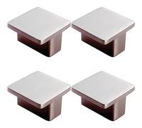 4 PACK | Square T-Shape Cupboard Door Knob - 38 x 38mm - Satin Nickel Cabinet Handle | Small Cupboard Door Knob - Wardrobe Cabinet Pull Handle - Suitable for Lightweight Internal Doors