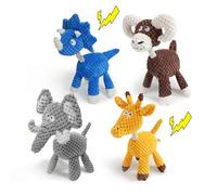 4-Pack Squeaky Dog Toys Durable Ropes Chew Stuffed Animals Toys Interactive Tug of War Plush Dog Toy with Whistle Bundle Pet Toys Set: Giraffe, Dinosaur, Cow and Elephant Dog Toy to Keep Them Busy