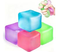 4 Pack Squishy Fidget Toy Ice Cube, 5cm Square Shape, Stress Relief Sensory Squeeze Toy for Kids and Adults, Party Favours, Classroom Prizes
