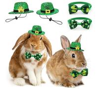 4 Pack St. Patrick’s Day Costume Small Animal Leprechaun Hats Rabbit Shamrock Bow Tie Irish Outfit for Bunny Hamster Guinea Pig Ferret Sugar Glider Lizard (Large)