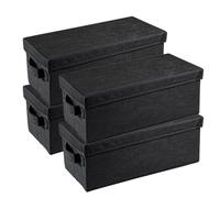 4-Pack Stackable CD/DVD Storage Box 36x17x14cm Foldable Disc Media Case Container Holds 20 DVDs/45 CDs Portable Handles Cover for Home Office Black