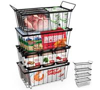 4-Pack Stackable Chest Freezer Baskets Organiser for 198L Fridges (37cm L x 18cm W x 15cm H)-Chest Freezer Basket with Folding Handle -Storage Bins for Kitchen, Freezer, Pantry, Cabinet, and Closet