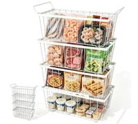 4-Pack Stackable Chest Freezer Baskets Organiser (White) | Fits 198L Chest Freezers, 37 x 18 x 15cm, Metal Grid, Folding Handle