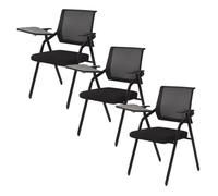 4 Pack Stackable Foldable Training Chairs Folding Desk Chair with Flip-Up Tablet Arm, Breathable Mesh Backrest and Thick Seat Cushion, Conference Room for Office Guest Reception (Black 48x56x84cm)