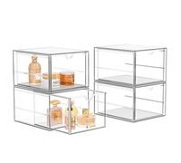 4 Pack Stackable Storage Drawers, Acrylic Cosmetic Drawer, Clear Desk Accessories, Latest Model Dustproof Drawer Storage for Dresser, Bathroom