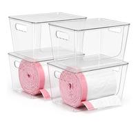 4 Pack Stackable Trash Bag Dispenser with Clear Acrylic Lid, Large Garbage Bag Dispenser for Kitchen, Laundry Room, Under Sink Organizer and Pantry Storage