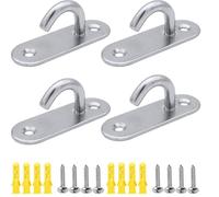 4 Pack Stainless Steel 304 Ceiling Hooks M8 Heavy Duty Oval Open Hooks Pad Eye Plate Anchor Heavy Duty Screw Wall Mount Hook for Hanging Lamp Plant Basket Ceiling Fan Tool Marine Deck Hardware