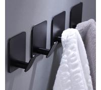 4 Pack Stainless Steel Adhesive Wall Hooks, Strong Hold Coat & Towel Hooks, No Drill Sticky Command Hooks for Bathroom Kitchen (Black)