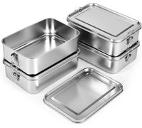 4 Pack Stainless Steel Bento Lunch Boxes 2400ml, Leakproof Metal Bento Containers with Locking Clips, Reusable & Dishwasher Safe Meal Prep Boxes for Work, School, Camping & Picnic Food Storage