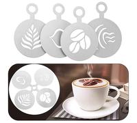 4 Pack Stainless Steel Coffee Stencils - Reusable Latte Art Templates for Cappuccino, Cake & Dessert Decorating - Barista-Style Art Tools