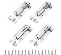 4-Pack Stainless Steel Door Lock Bolts - 3-Inch Slide Latches for Bathroom, Bedroom, Shed, Toilet & Garden Doors - Durable & Easy Install with Included Screws
