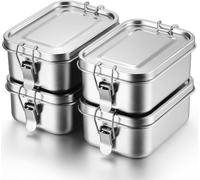 4 Pack Stainless Steel Lunch Boxes - 550ml Leakproof Bento Containers with Locking Clips, Dishwasher Snack Boxes for Work, Picnics & Meal Prep