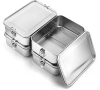 4 Pack Stainless Steel Lunch Boxes - 850ml Leakproof Bento Containers with Locking Clips, Dishwasher Snack Boxes for Work, Picnics & Meal Prep