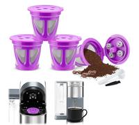 4 Pack Stainless Steel Mesh Refillable Coffee Pod Filter Reusable K Cups Coffee Pods with Spoon and Brush (Purple)