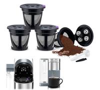 4 Pack Stainless Steel Mesh Refillable Coffee Pod Filter Reusable K Cups Coffee Pods with Spoon and Brush (Black)