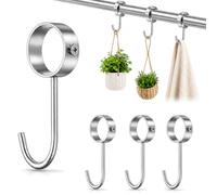 4 Pack Stainless Steel Pipe Rod Hooks, 19mm Wardrobe Rail Hooks Pipe Hangers Closet Rod Hooks for Kitchen Bathroom Rented Homes Campervan Storage, No Drilling Screw-lock Hooks Hold Up to 2 kg,Silver