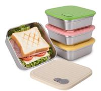 4 Pack Stainless Steel Sandwich Containers - Food Grade Sandwich Box with Lid, Reusable Metal Meal Prep Lunch Boxes, Food Storage Containers for Sandwiches, Snacks, Fruits