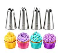 4 Pack Stainless Steel Seamless Piping Icing Tips 1M 2D 4B 6B, Large Piping Nozzle, Cake Decorating Tools for Cupcake Baker