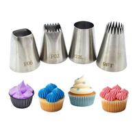 4 Pack Stainless Steel Seamless Piping Icing Tips FO2 FO6 9FT R22L, Large Piping Nozzle, Cake Decorating Tools for Cupcake Baker