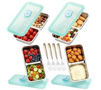 4 Pack Stainless Steel Snack Boxes with 4Pcs Forks, Reusable 2 Compartments Snack Pots Meal Prep Containers with Lids for Kids Adults, Leakproof Metal lunch boxes for School Travel Kitchen Storage