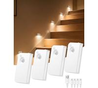 4 Pack Stair Lights, Motion Sensor Night Light Indoor, USB Rechargeable | Battery Operated Sensor Lights, Dimmable, 3 Color Temperatures, Magnetic Stick-On Lights for Stairs Hallway Bathroom Wardrobe