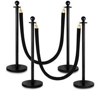 4 Pack Stanchions Post with Velvet Rope, Heavy Duty Metal Posts with Weighted Base, Crowd Control Barriers & Poles for Red Carpet, Movie Theater, Event, Party Supplies (Black)