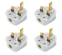 4 Pack Standard White 240V 13A Mains Plugs With Cord Grip