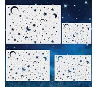 4 Pack Star Stencil for Painting Star Wall 4 Sizes Template Reusable Plastic Twinkle Starburst Stencils for Wood Canvas Fabric, Use for Flag Day Home Decor DIY Crafts(Stars and Moon)