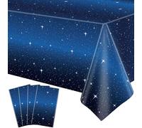 4 Pack Starry Night Tablecloth Set - 86' x 51' Rectangle Plastic Tablecloth Space Theme Table Cover - Galaxy Stars Birthday Party Supplies