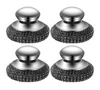 4 Pack Steel Wool Scrubber, Heavy Duty Steel Wool Scrubber Pads with Handle for Pots Pans Grills, Stubborn Residue, Dish Cleaning Brush