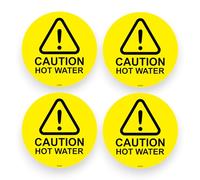 4 Pack - Sticker Gold - Small 7cm Caution HOT Water Self Adhesive Stickers - Danger, Boiling, Warning Sign Kitchen, Resturant, School, SG085