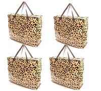 4 PACK Storage Bags Leopard Print Animal Design 75x60x25cm Heavy Duty Laundry Bags X-Large With Zip Waterproof Durable Reusable Foldable Strong Clothing Wardrobe Moving House Shopping Toy Decorations