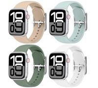 【4 PACK】 Straps for Apple Watch Strap 38mm 40mm 41mm 42mm 44mm 45mm 46mm 49mm, Silicone Sport Band for iWatch Series 10 9 8 7 6 5 4 3 2 1 SE, Women Men (4-PACK 01,44/45/46/49/42mm(Series 3 2 1))