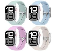 【4 PACK】 Straps for Apple Watch Strap 38mm 40mm 41mm 42mm 44mm 45mm 46mm 49mm, Silicone Sport Band for iWatch Series 10 9 8 7 6 5 4 3 2 1 SE, Women Men (4-PACK 03,44/45/46/49/42mm(Series 3 2 1))