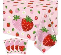 4 Pack Strawberry Tablecloth Pink Strawberry Birthday Party Decorations Berry Sweet One Disposable Table Cloth Fruit Theme Party Table Covers for Girls Strawberry Party Baby Shower Supplies 51X86 in