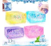 4 Pack Stress Ball for Kids and Adults, Squishy Fidget Cube Silicone Squeeze Cubes with Sequin Sensory Toys for Autism Stress Relief Boys Girls Gift