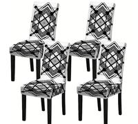 4-Pack Stretch Dining Chair Covers Black Grid Soft Spandex Washable Seat Covers,Removable Slipcovers,Protector Cover Seat For Hotel,Dining Room,Ceremony
