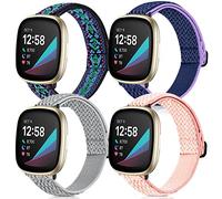 4 Pack Stretchy Bands Compatible with Fitbit Versa 3 Fitbit Sense Bands Women Men, Adjustable Elastic Soft Loop Nylon Breathable Replacement Straps for Fitbit Sense & Versa 3 Smartwatch Wristband