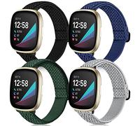 4 Pack Stretchy Bands Compatible with Fitbit Versa 3/Fitbit Versa 4/Fitbit Sense 2/Fitbit Sense Bands Women Men, Adjustable Elastic Breathable Loop Nylon Replacement Straps