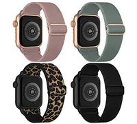 4 Pack Stretchy Nylon Compatible with Apple Watch Straps, Soft Breathable Elastic Sport Bands for iWatch Series 11 10 9 8 7 6 5 4 SE Ultra, 38/40/41/42/44/45/46/49mm Replacement Wristband Men Women
