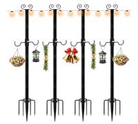4 Pack String Light Poles, 0.8-3m Adjustable, Windproof Top Hook, Upgraded mid-Hooks for Baskets/Lanterns/Ornaments, Ground Insertion or Fence Installation, Heavy Duty Outdoor String Light Pole Stand